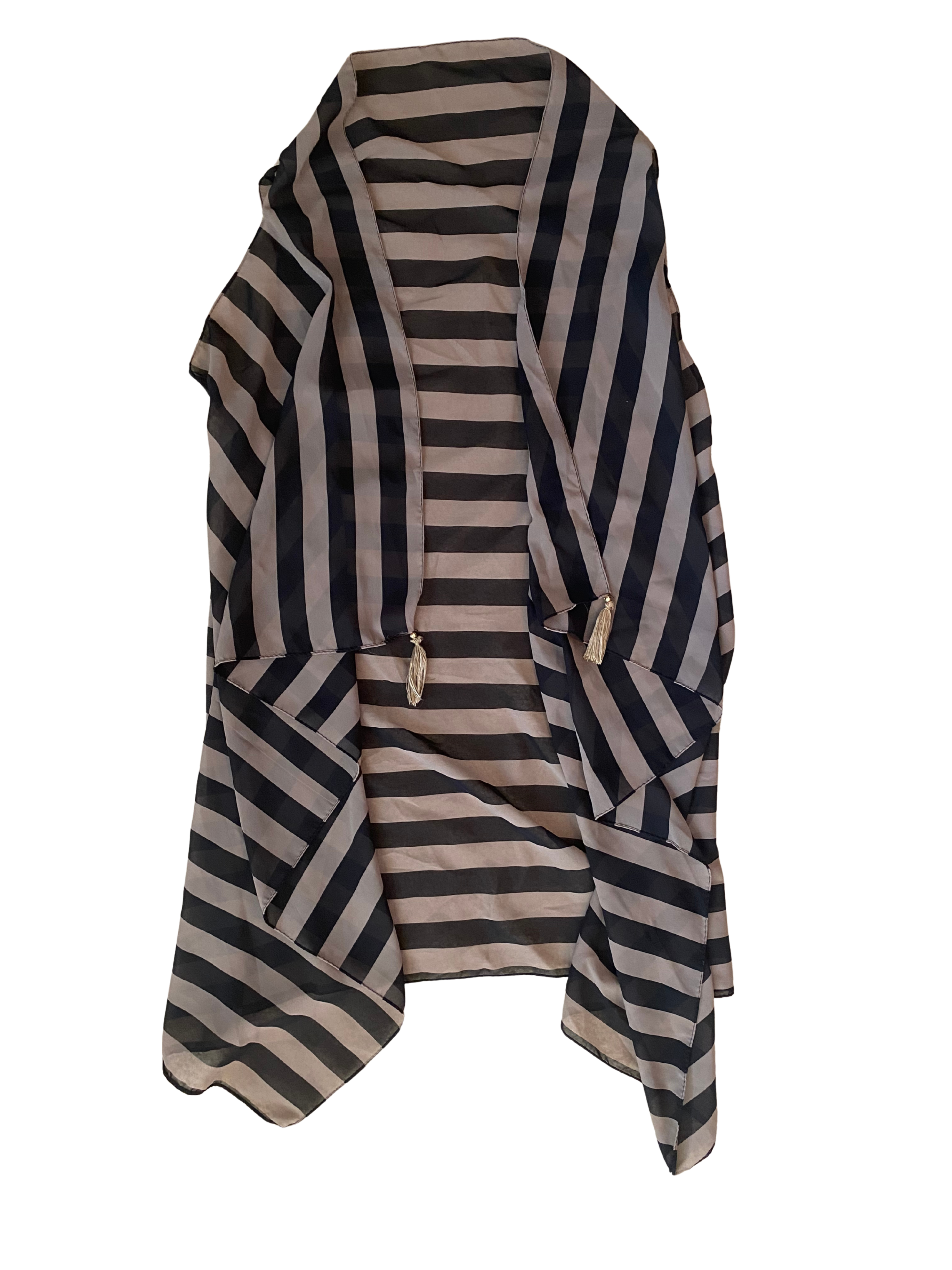 black and beige striped sheer vest