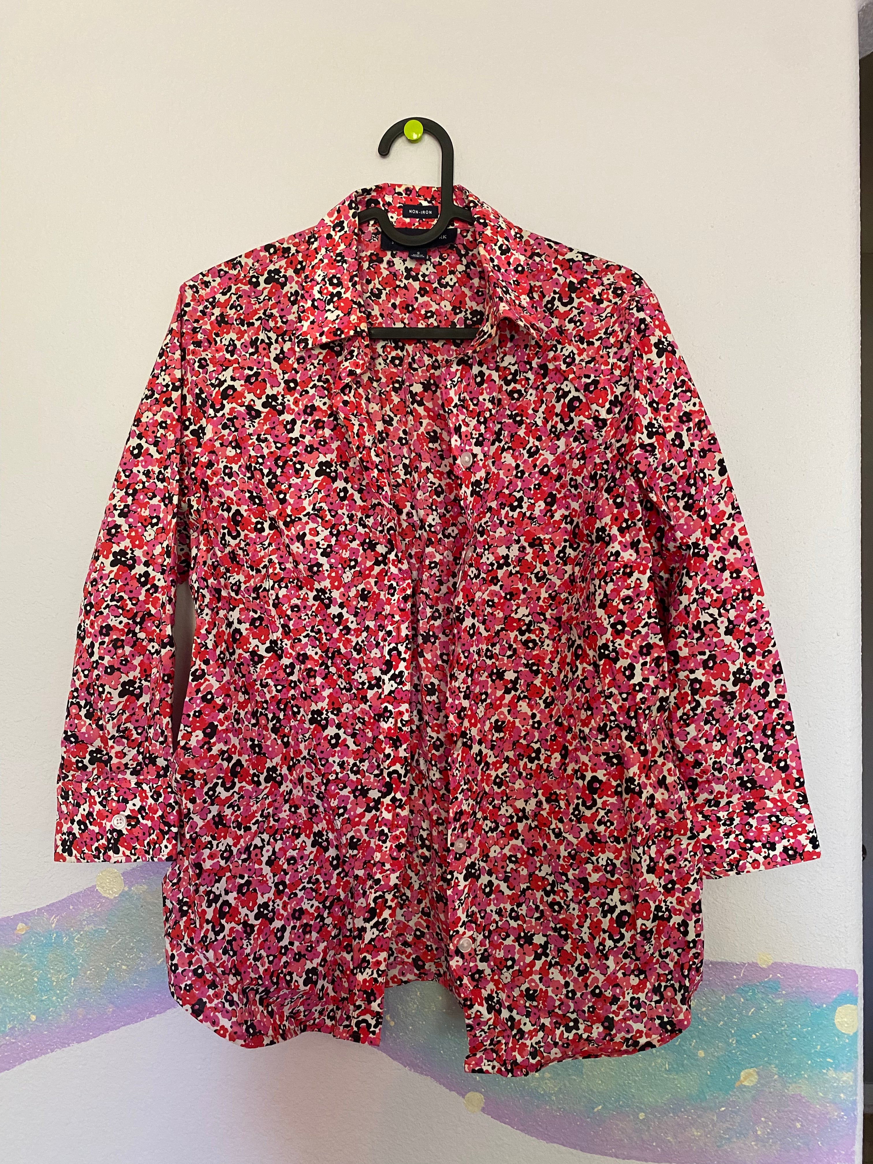 pink floral button-up shirt