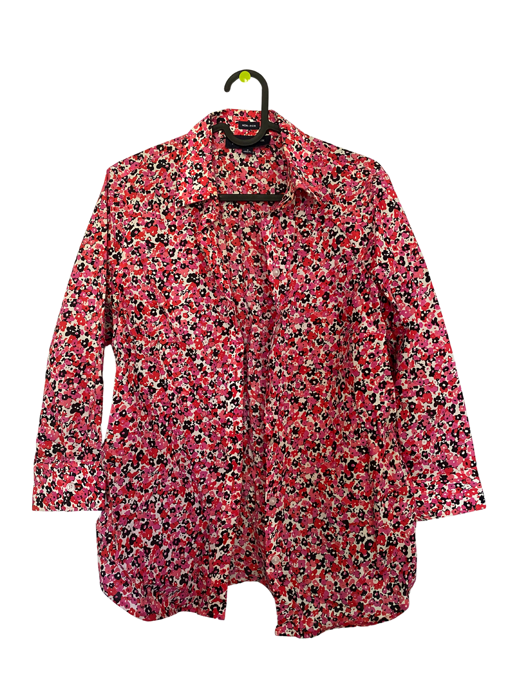 pink floral button-up shirt