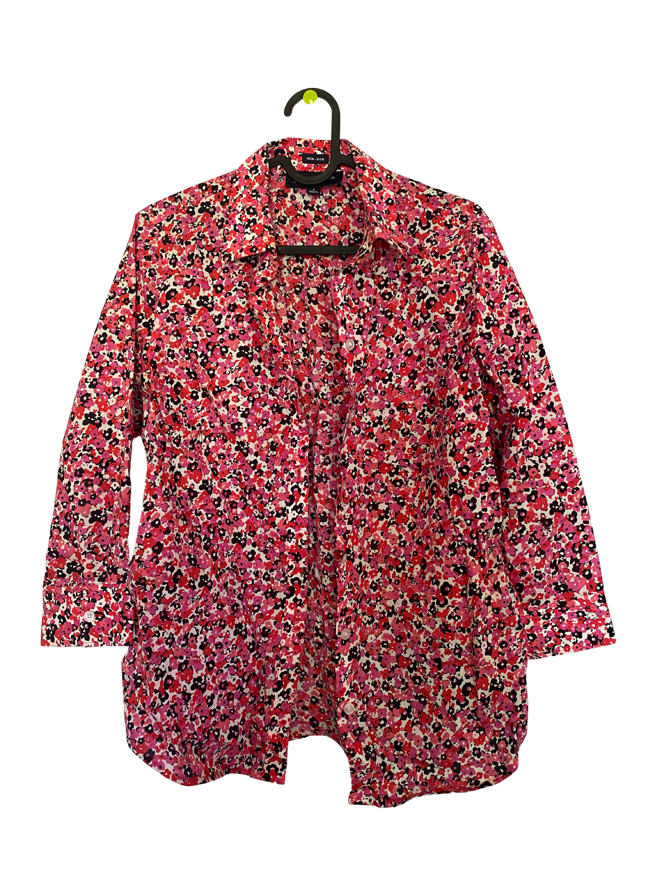 pink floral button-up shirt