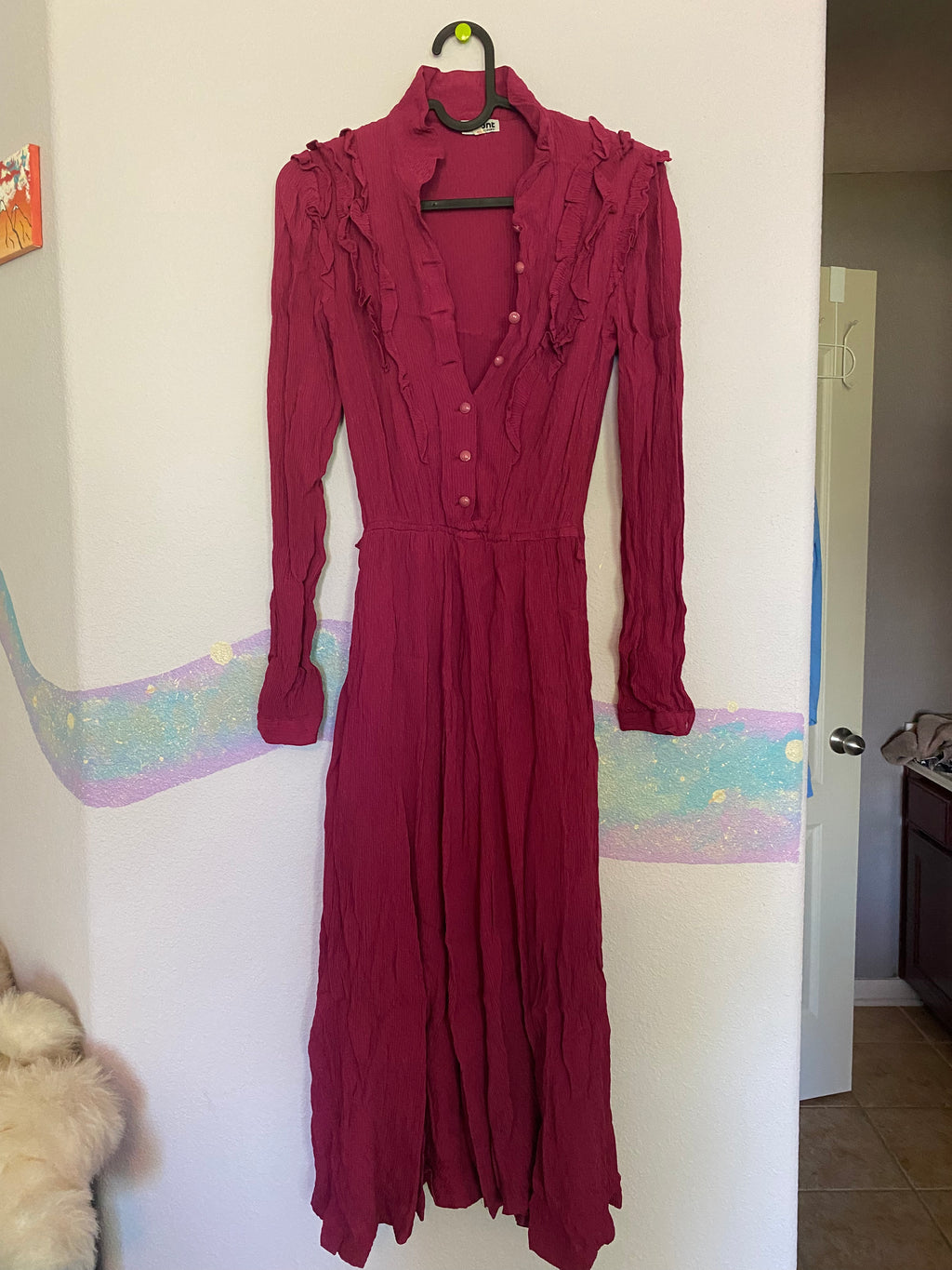 magenta ruffle collar dress