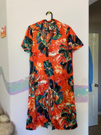 breezy orange abstract floral shirt dress