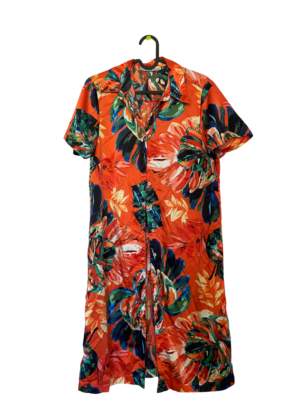 breezy orange abstract floral shirt dress