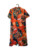 breezy orange abstract floral shirt dress
