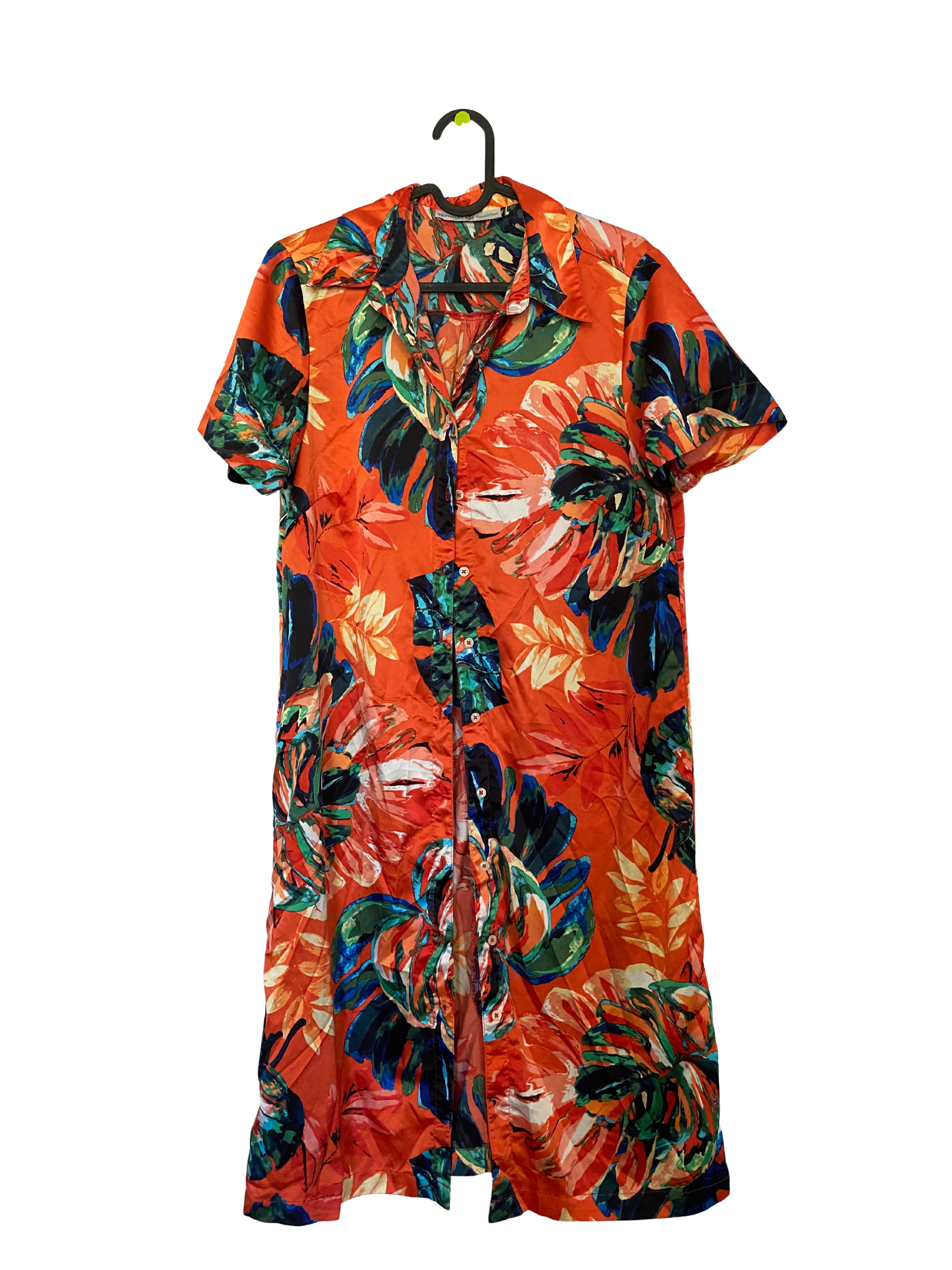 breezy orange abstract floral shirt dress