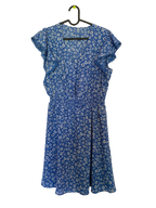 blue cottagecore floral flutter sleeve dress