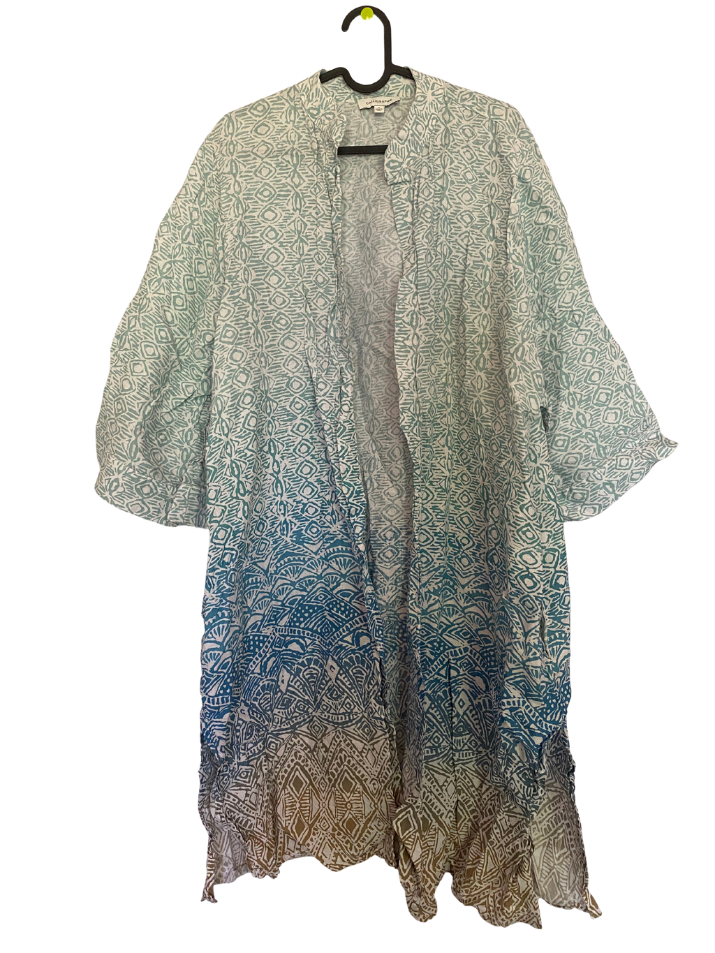 teal ombre geometric print kimono