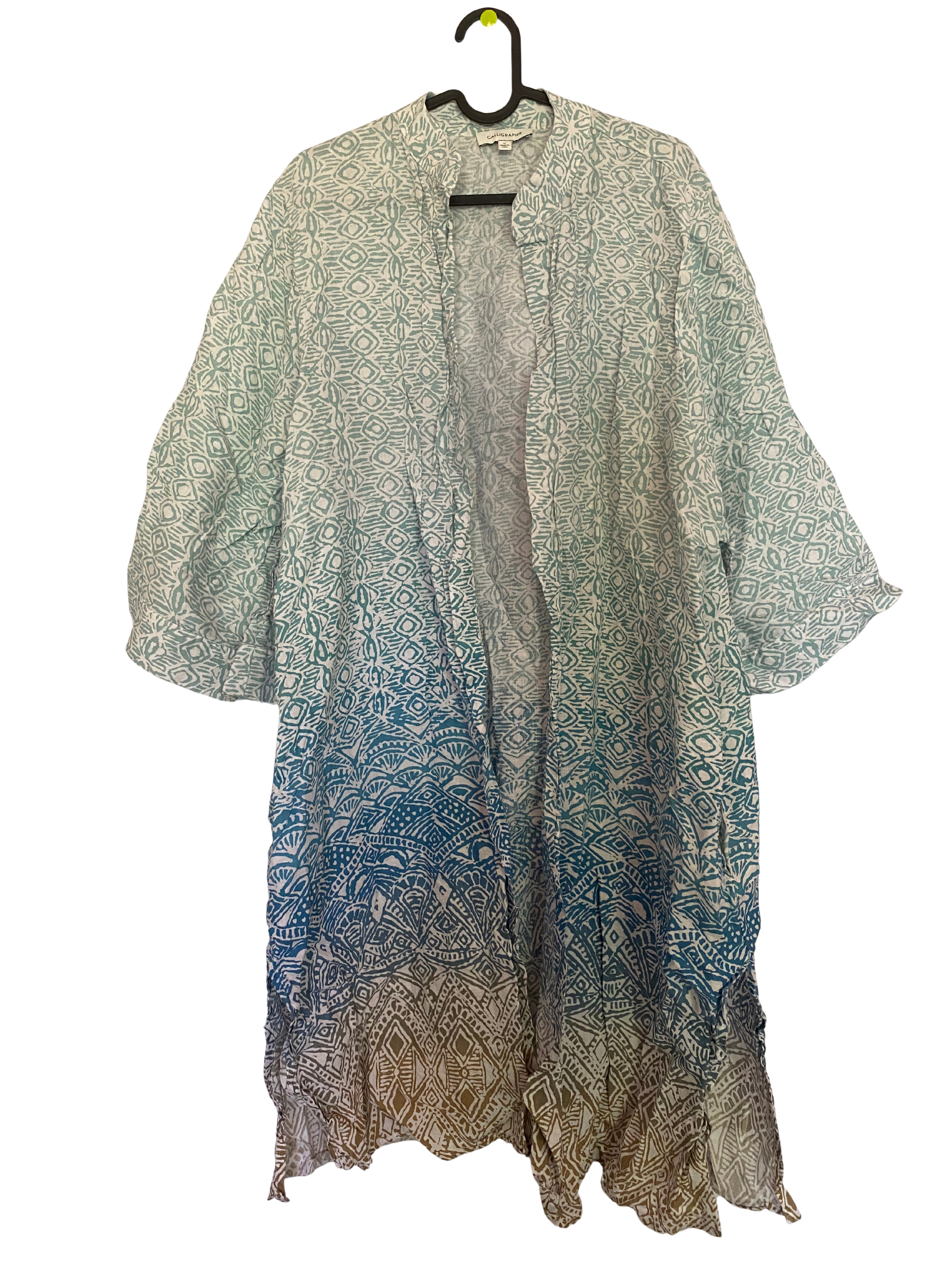 teal ombre geometric print kimono