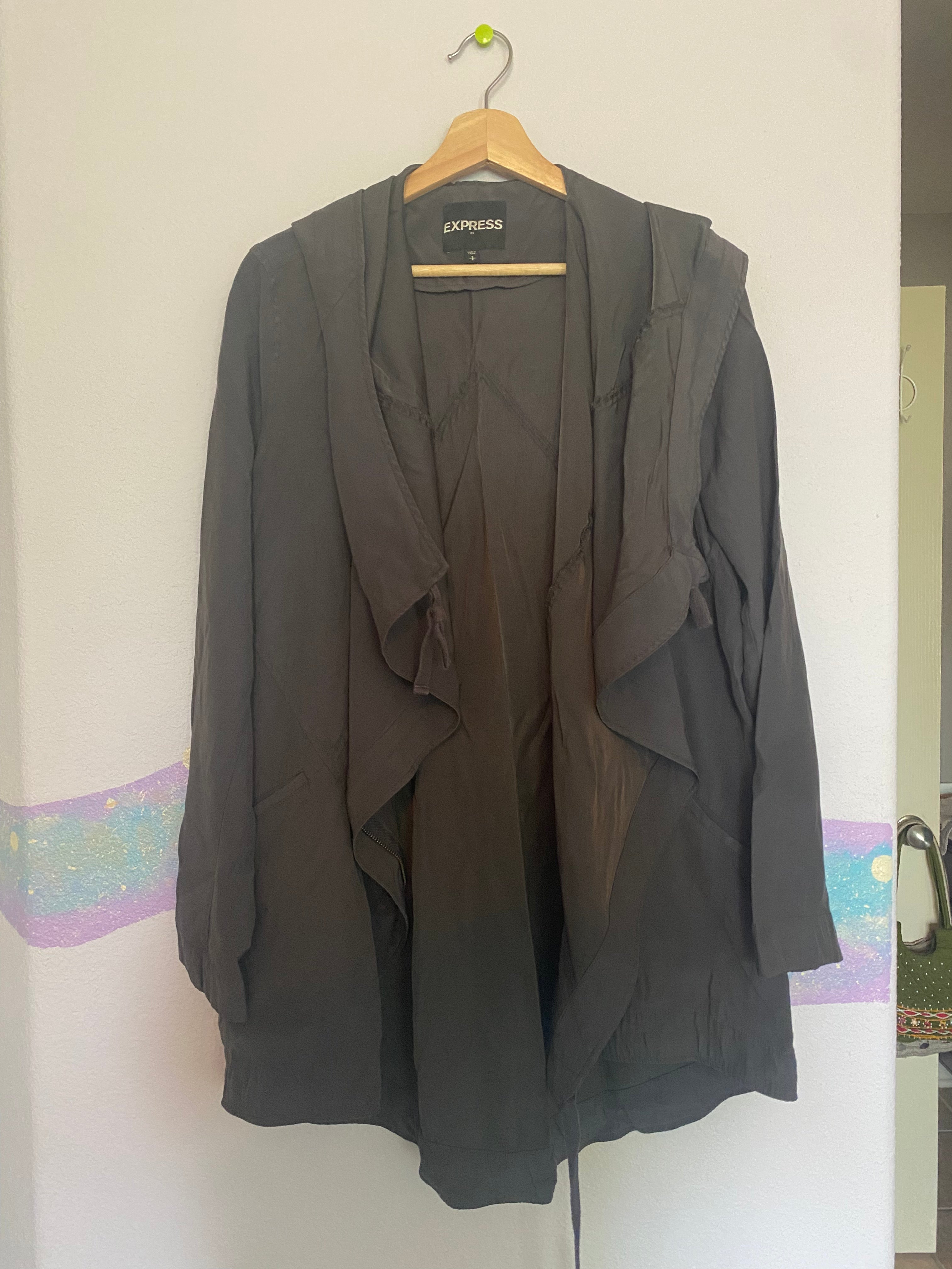 flowy gray jacket with good vibes