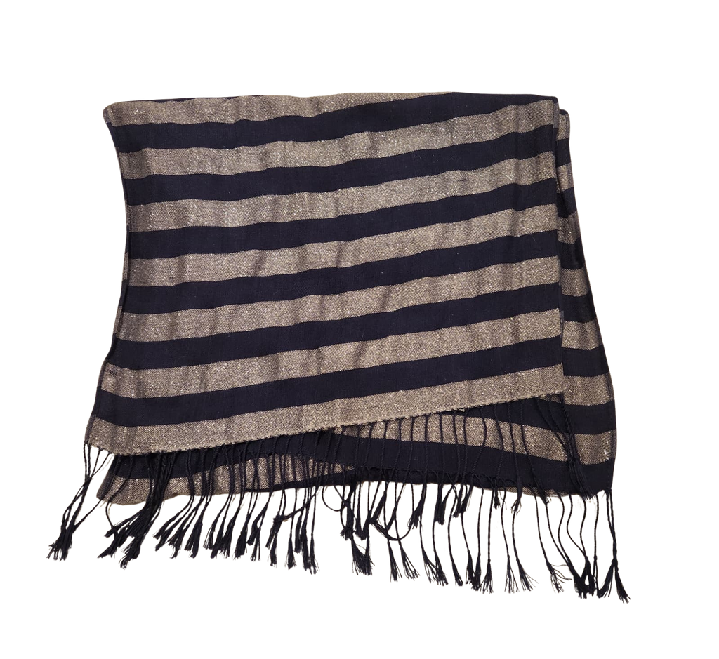 navy striped fringe scarf