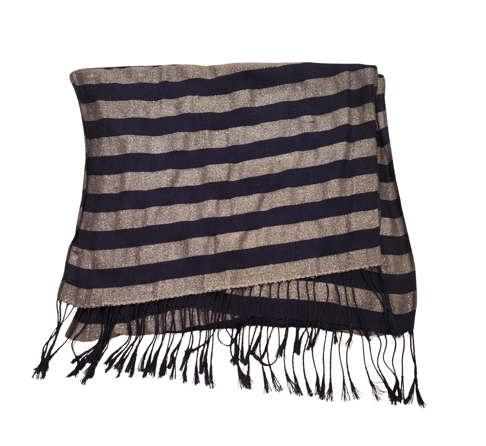 navy striped fringe scarf