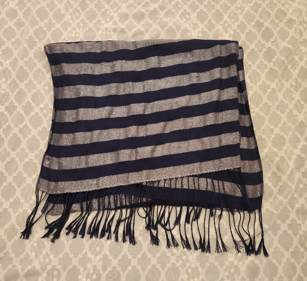 navy striped fringe scarf