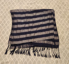navy striped fringe scarf