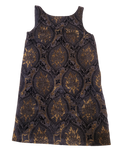moody dark toned with gold brocade-like pattern shift dress