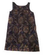 moody dark toned with gold brocade-like pattern shift dress