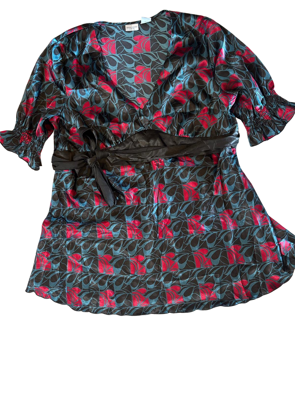 black and red floral tie blouse