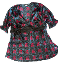 black and red floral tie blouse
