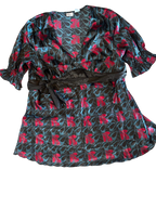 black and red floral tie blouse