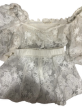 white lace puff-sleeve top & skirt