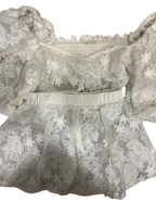 white lace puff-sleeve top & skirt