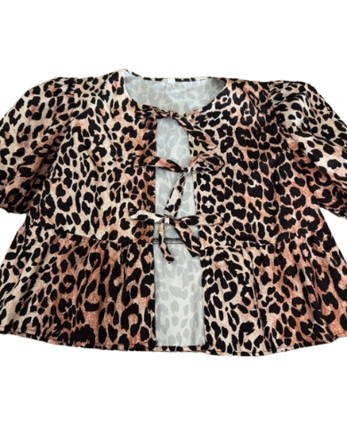 leopard tie-front blouse