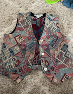 old world vintage-y tapestry button vest