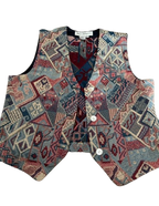 old world vintage-y tapestry button vest