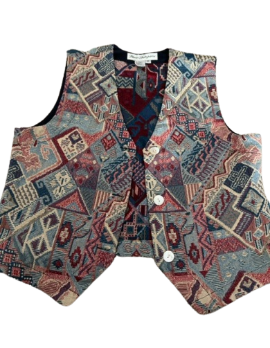 old world vintage-y tapestry button vest