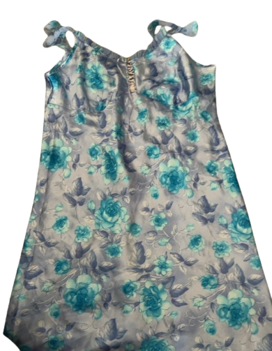 blue floral satin slip dress