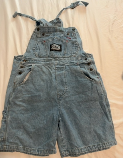 light wash denim overall shorts
