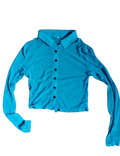 teal button down long sleeve mesh top