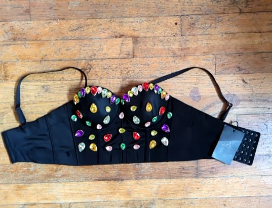 statement jeweled black bustier top