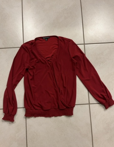red wrap long sleeve blouse